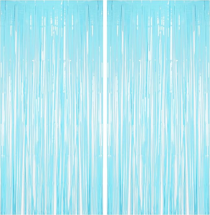 BRAVESHINE Foil Fringe Curtains Party Backdrop - Tinsel Curtain Backdrop Streamers Party Supplies for Halloween/Boo/Baby Boy/Frozen/Under Sea/Shark/Mermaid Birthdays Decorations - 2Pcs Pastel Blue
