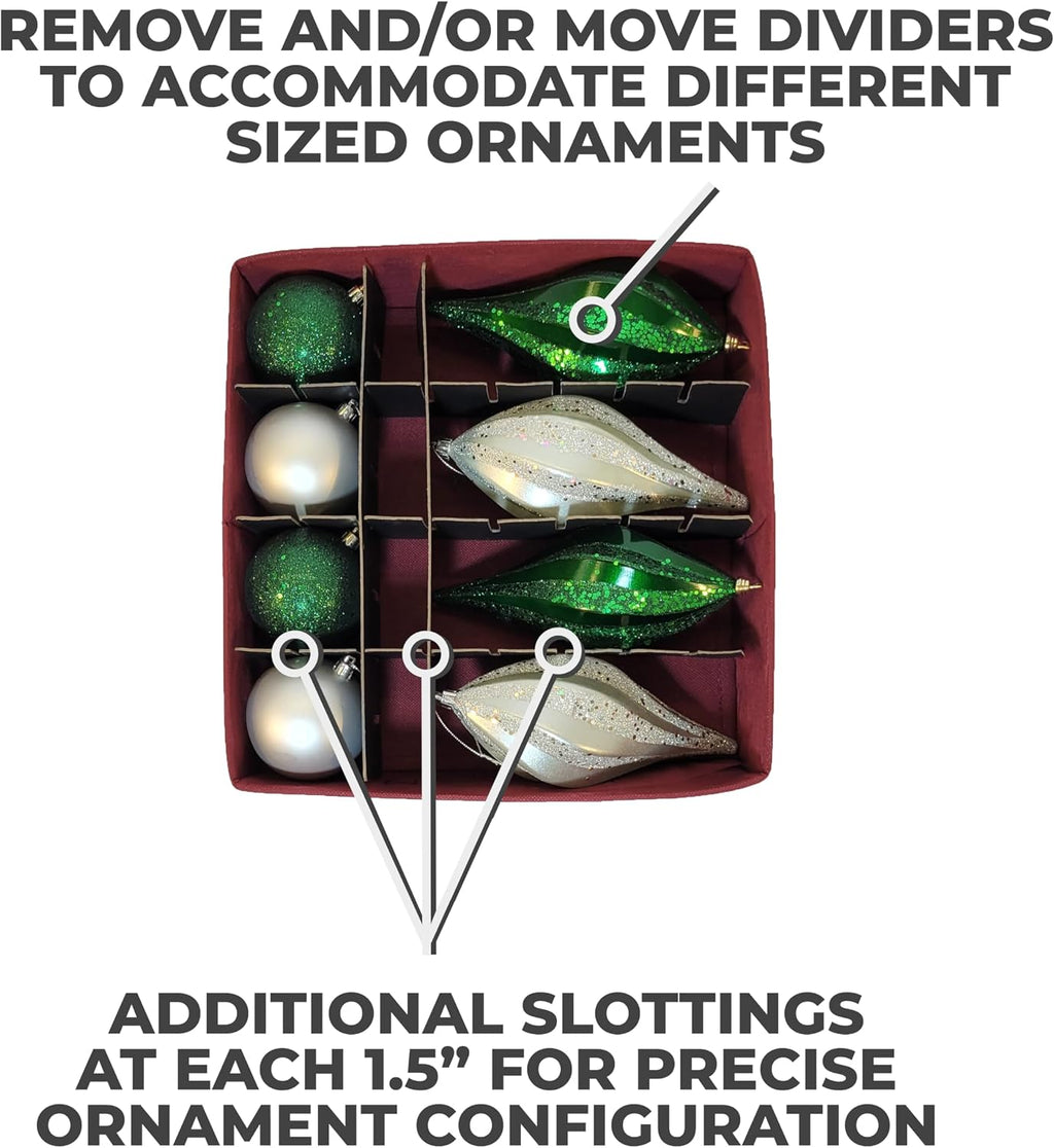612 Vermont Christmas Ornament Storage Box with Adjustable Acid-Free Dividers, Holds 128 – 3 Inch Ornaments (SB-40043-VT)