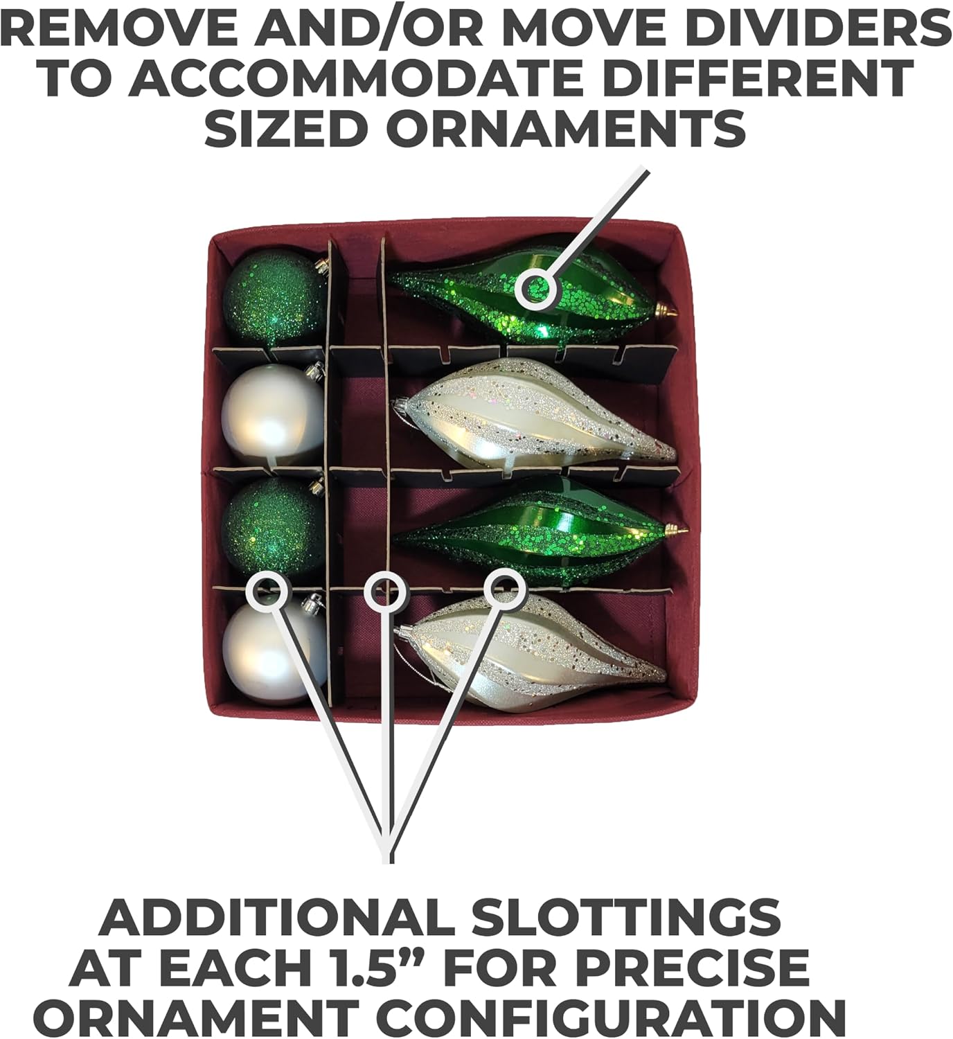 612 Vermont Christmas Ornament Storage Box with Adjustable Acid-Free Dividers, Holds 128 – 3 Inch Ornaments (SB-40043-VT)