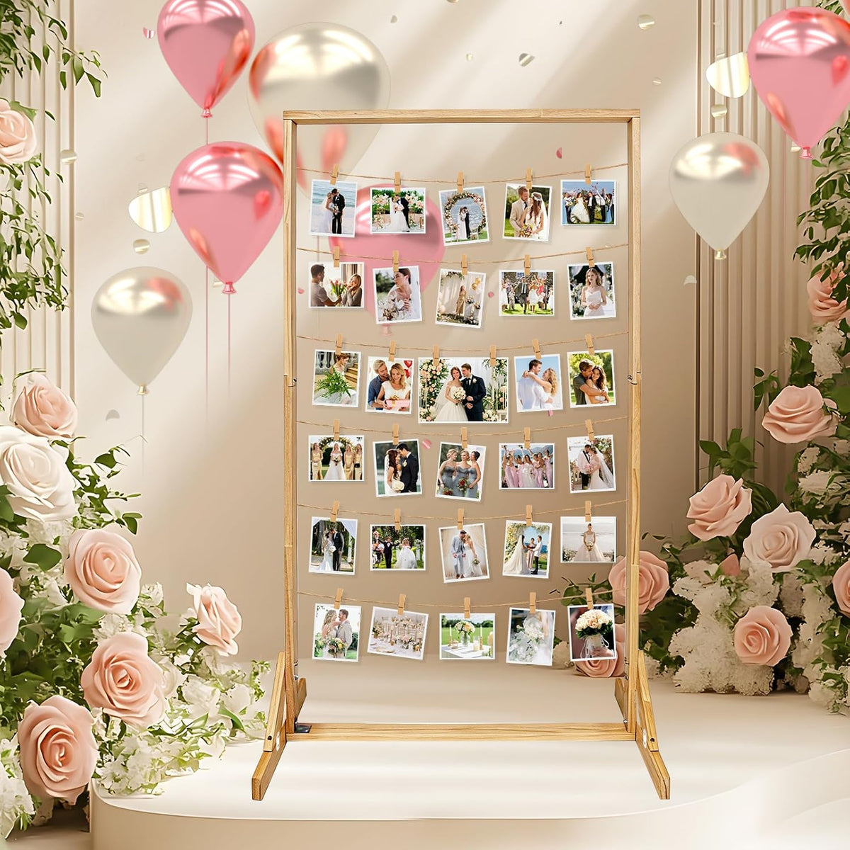 47In Wedding Photo Display Frame Board Wood Collage Picture Frame with String...