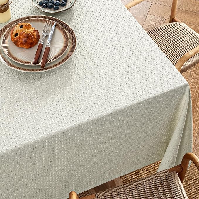 MIULEE Ivory Linen Cottton Table Cloth Rectangle Tablecloth Waterproof Spillproof Cross-Star Textured Table Cltoth Decorative Farmhouse Style for Dining Party Weddings 52x70 Inch