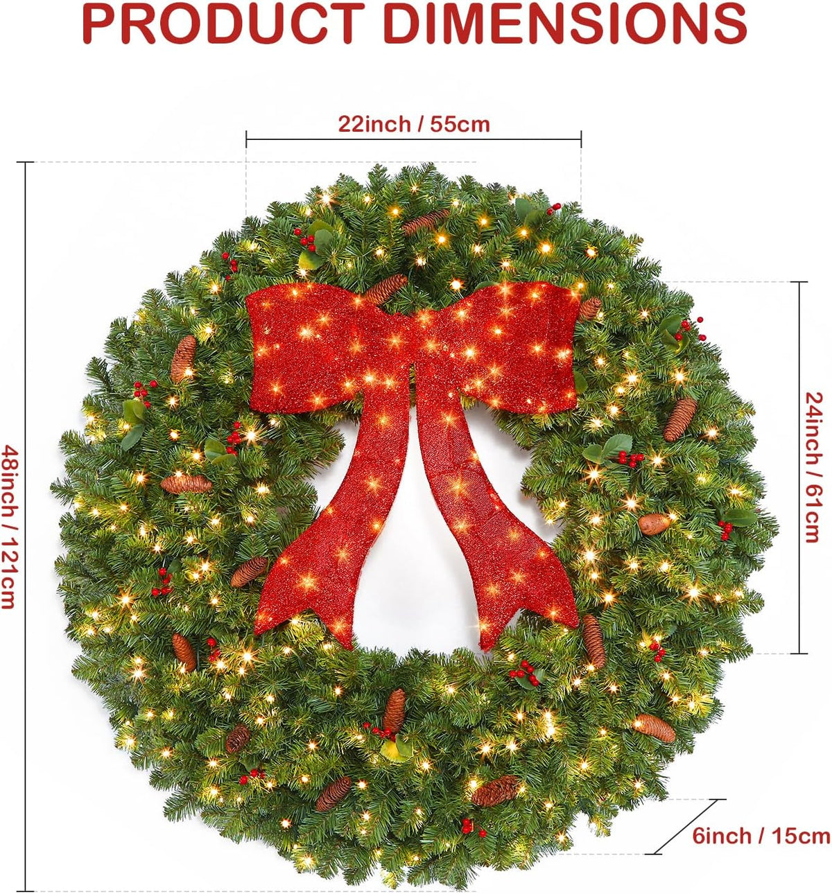 shareconn 48inch large artificial prelit christmas wreath for shown in use