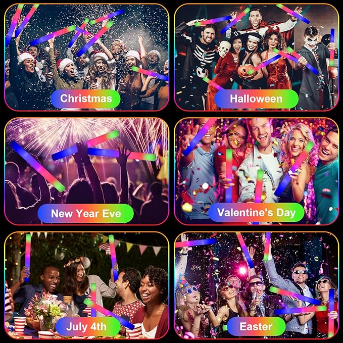 EXCECAR 45PCS Foam Glow Sticks, LED Light Up Foam Sticks with 3 Modes Flashing Changing, Glowing in The Dark for Event Party Wedding Halloween Christmas Concert Supplies