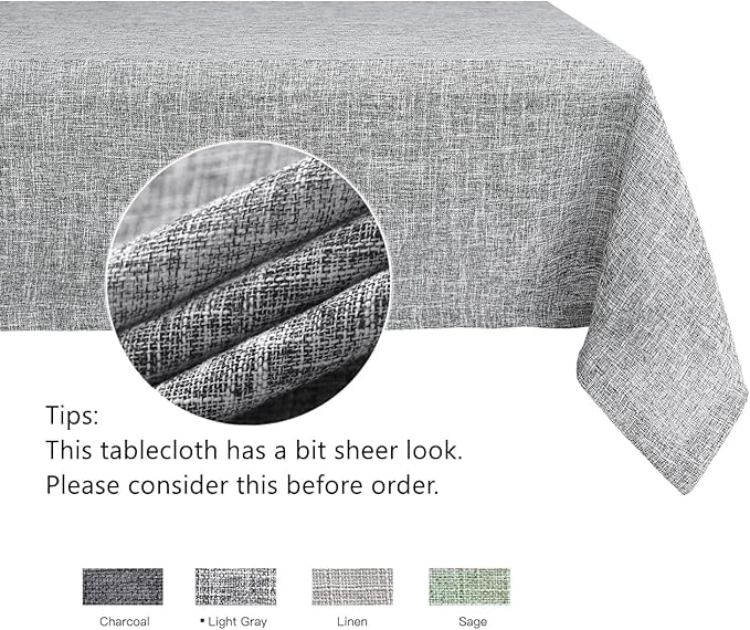 maxmill Flaxy Faux Linen Table Cloth with 2-Tone Slubby Texture Wrinkle Resistant Anti-Shrink Soft Tablecloth for Kitchen Dining Tabletop for Banquet Parties Rectangle 60 x 140 Inch Light Grey