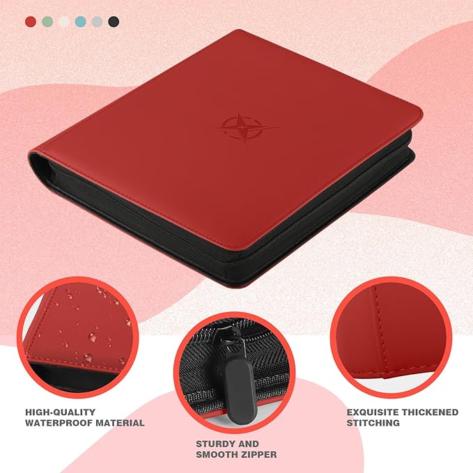 20-Pocket Card Binder, Trading Card Binder Holds 2000 Cards, Premium Zippered Trading Card Album Compatible with TCG, Game & Sports Cards (Red)