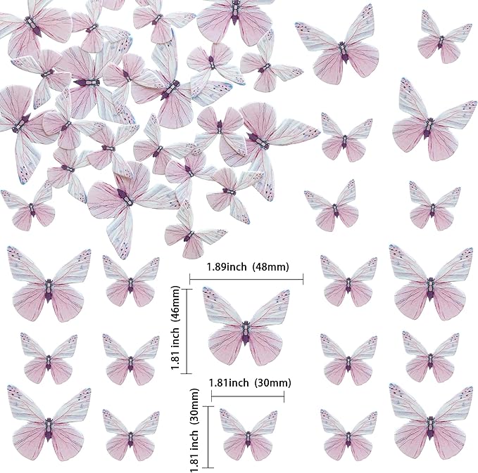 Ephlyn 72Pcs Edible 3D Butterfly Cupcake Toppers Cute Butterfly Picks Realistic 3D Butterfly Cupcake Decorations for Butterfly Theme Baby Shower Bridal Shower Birthday Decorations Purple