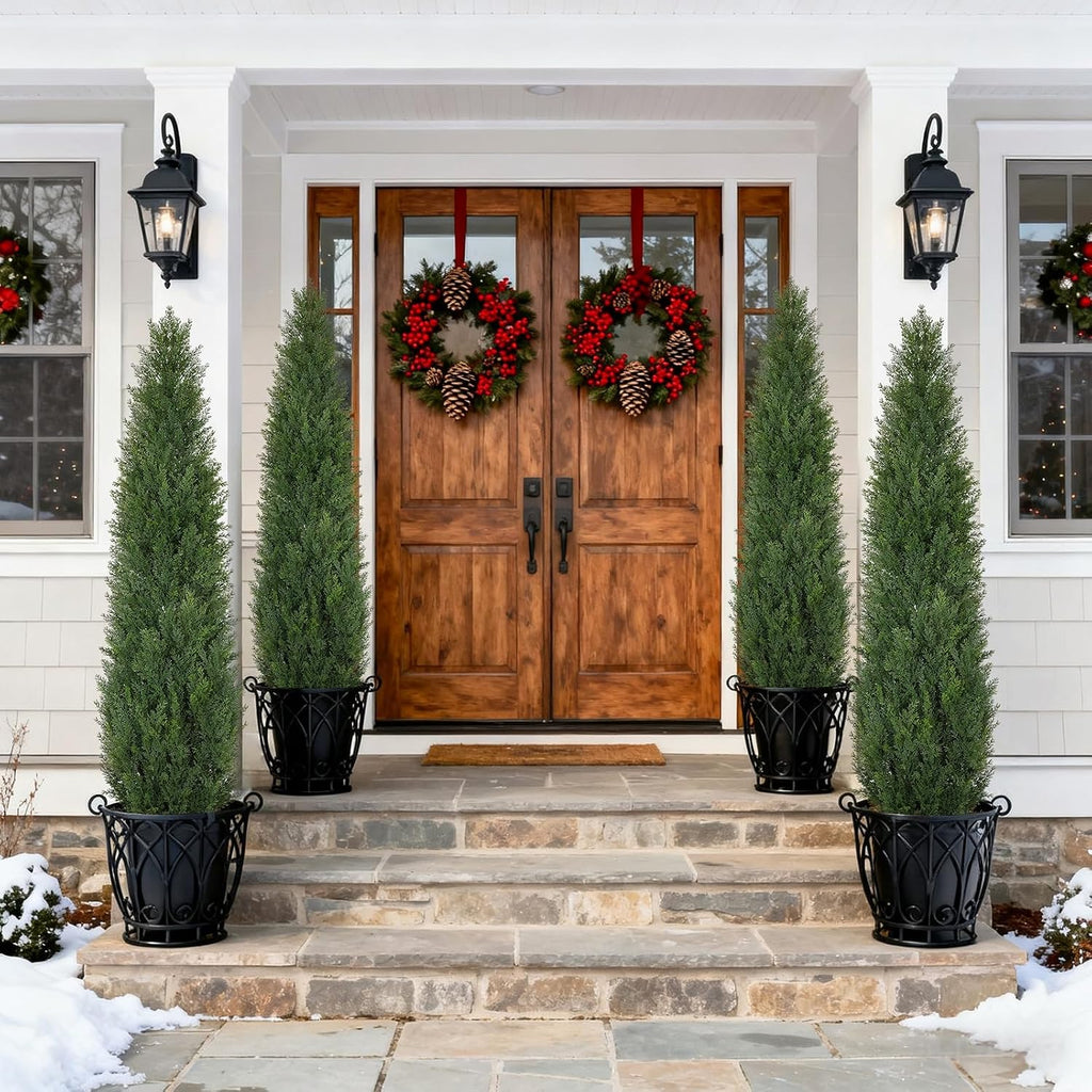 artificial cedar topiary trees 5 ft faux cedar shown in use