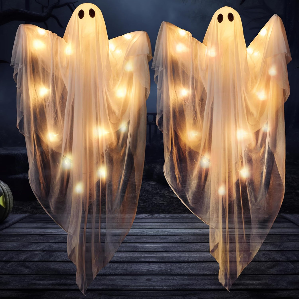 JOYIN 2 Pcs 47” Halloween Light up Hanging Ghost Decorations Outdoor, Hallowe...
