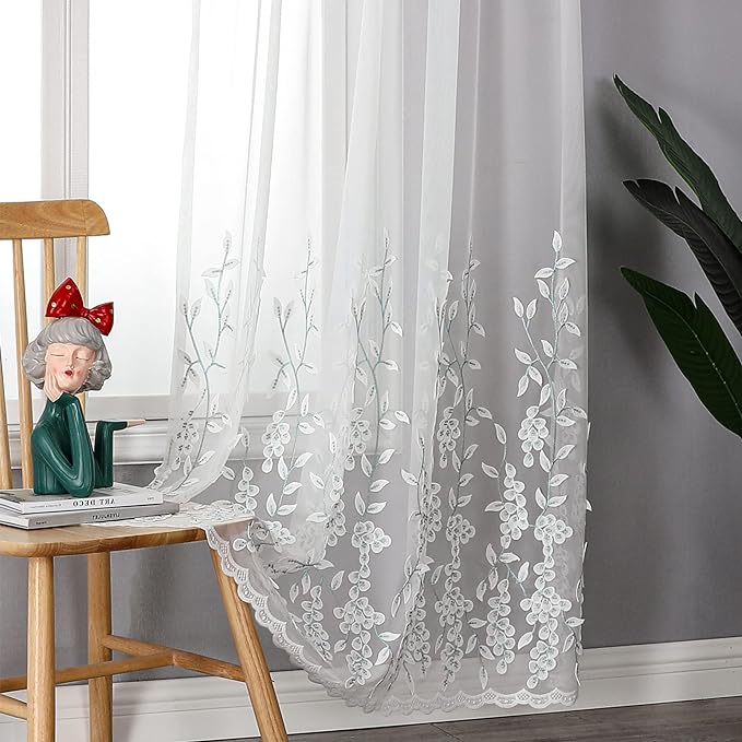 VISIONTEX White Sheer Voile Curtains, Decorative White Embossed Drip Rod Pocket Window Drapes for Home Kitchen, Living Room and Bedroom 54 x 72 Inch, Set of 2 Curtain Panels