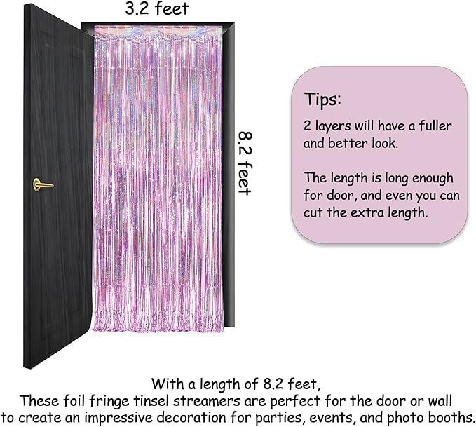 Pink Tinsel Curtain Party Backdrop - GREATRIL Foil Fringe Curtain Lilac Pink Party Streamers for Birthday Girl Princess Bachelorette Euphoria Taylor Themed Party Decorations - 2 Packs