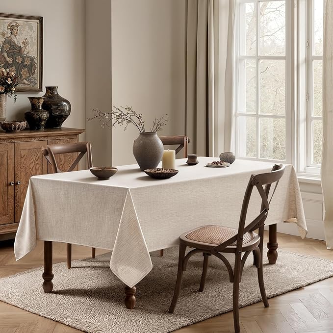 MIULEE Grayish White Linen Tablecloth 60x104 Inch Rectangle Table Cloth Waterproof,Stain Resistant & Wrinkle Resistant for Dining Party Wedding