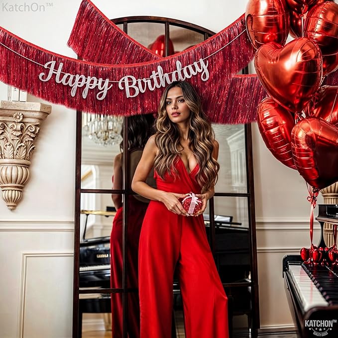 KatchOn, XtraLarge Red Fringe Banner - Pack of 2 | Ceiling Tinsel for Red Streamers Party Decorations | Streamers for Cherry Party Decorations, Bridal Shower Decor, Halloween, Christmas Decorations