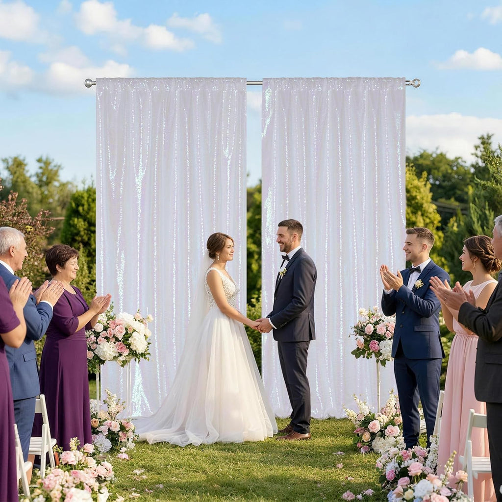 squarepie 2 pcs 4x10ft iridescent sequin backdrop for shown in use
