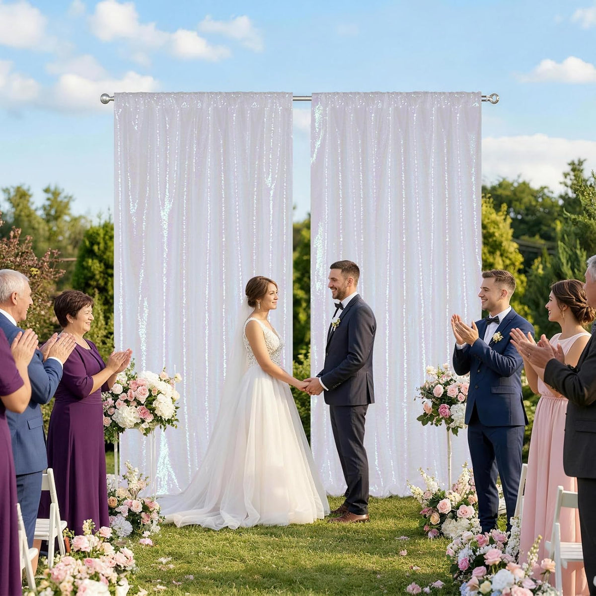 squarepie 2 pcs 4x10ft iridescent sequin backdrop for shown in use