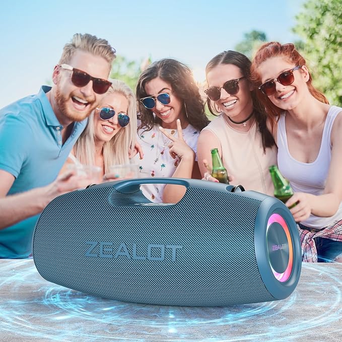 ZEALOT Bluetooth Speaker,120W Wireless Speakers with Booming Bass,IP67 Waterproof Speaker with LED Light, BT 5.2, Loud Bluetooth Speakers for Camping,Beach,Gifts(Blue)