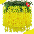 24 Pack Yellow Wisteria Hanging Flowers, 3.4 Ft Fake Hanging Flowers, Artificial Wisteria Garland Vines for Wedding Room Backdrop Outdoor Patio Garden Decoration