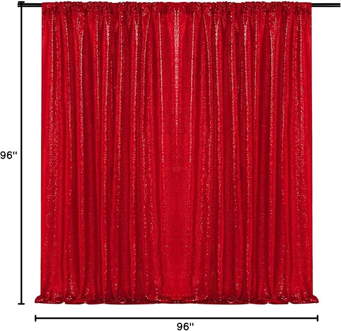 JYFLZQ Red Sequin Backdrop Curtains 8ft x 8ft 1 Panel Glitter Photo Booth Backdrops Sparkly Photography Background Drapes for Parties Wedding Bridal Showers