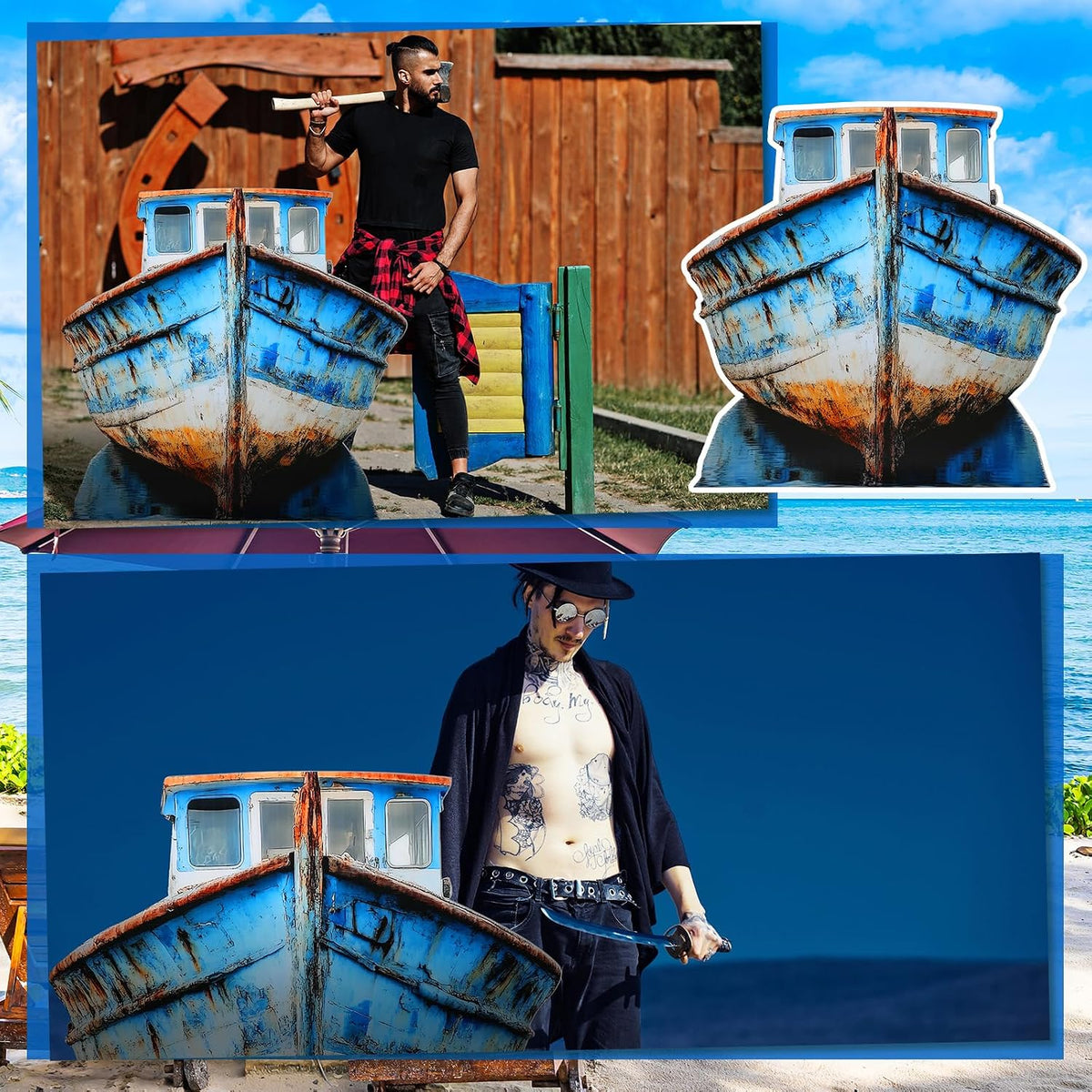 Beeveer 4ft 3D Old Pirate Fishing Boat Cardboard Stand-up Cutout