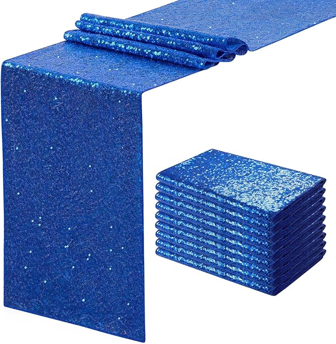 Royal Blue Sequin Table Runners 10 Pcs 12x72 Glitter Sparkly Table Runner for Wedding Birthday Party Graduation Ceremony Supplies Decorations