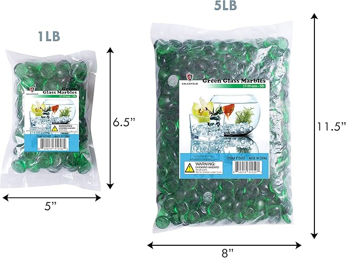 Galashield Flat Glass Marbles for Vases Green Glass Gems Beads Pebbles Vase Filler (1 LB, Approx. 105 PCS)