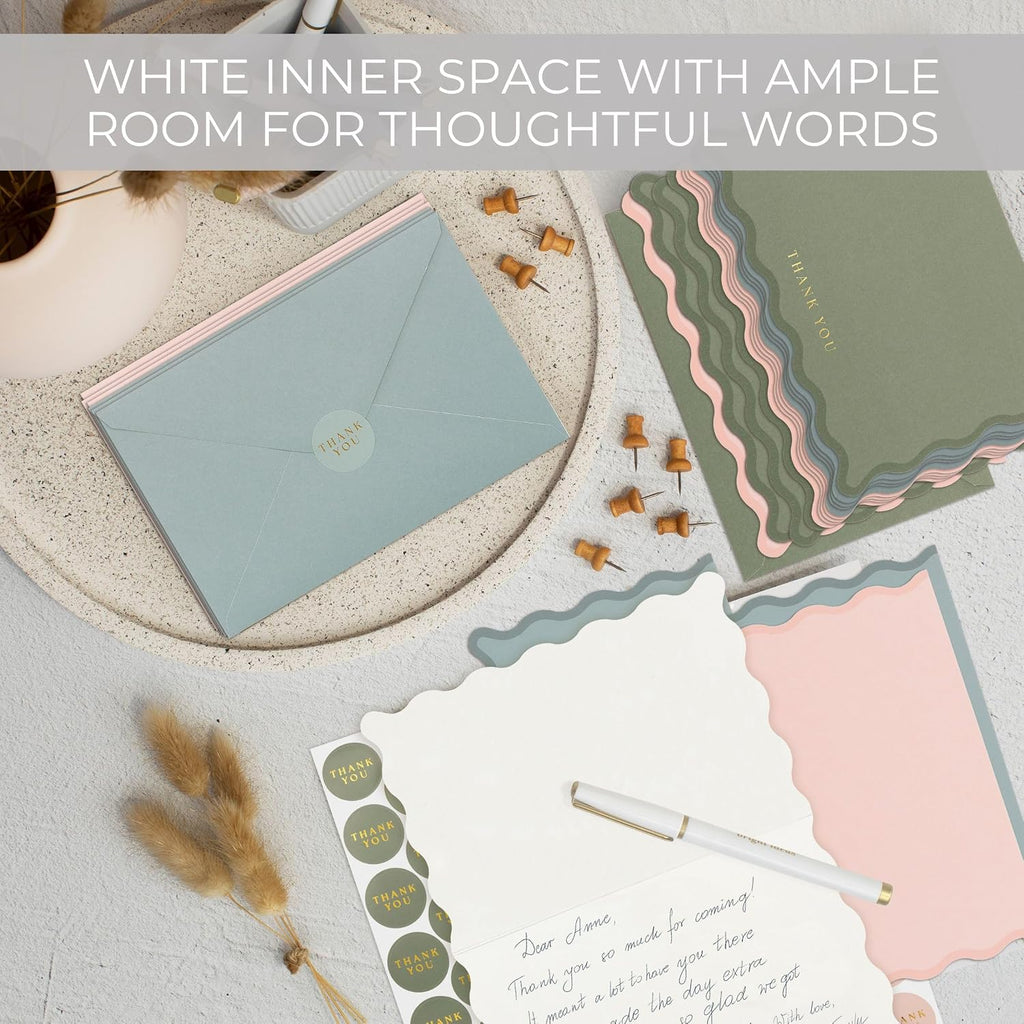 Beautiful Thank You Cards Set of 30 With Envelopes and Stickers - Elegant Blank Cards For Personalized Notes - Perfect Bulk Stationary Set For All Occasions incl. Weddings, Business & Baby Showers