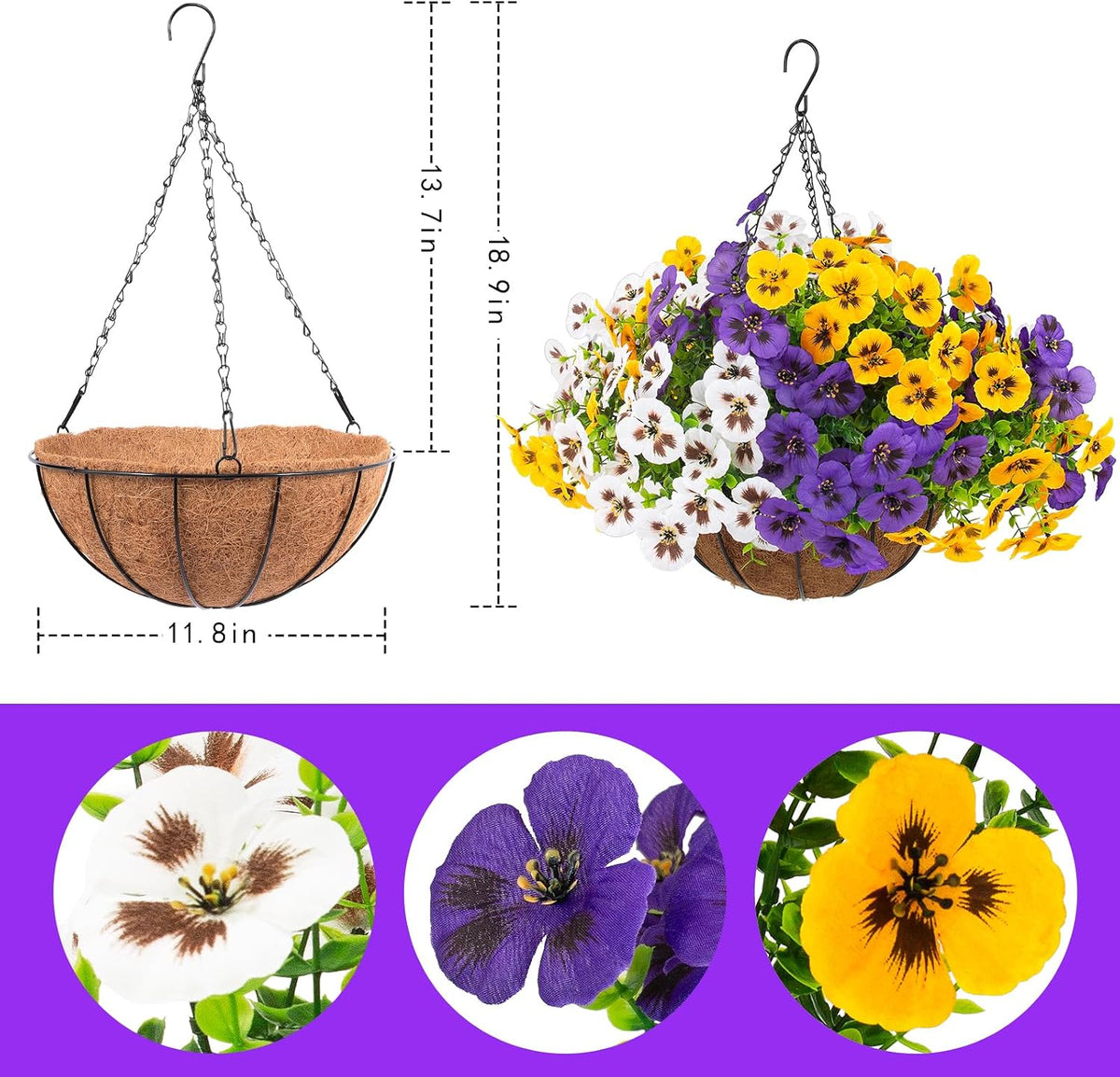 lovemoon 2 sets artificial hanging pansy flowers with shown in use