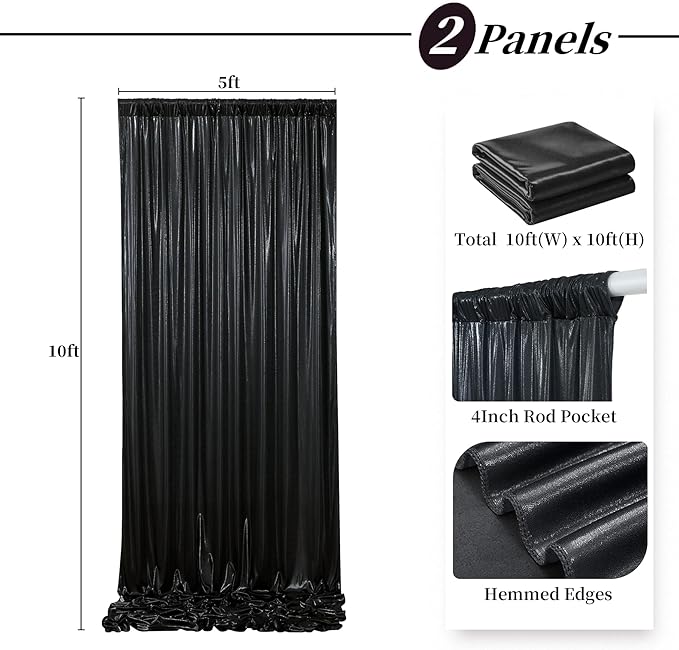 10ftx10ft Black Sequin Backdrop Curtain for Parties, Wrinkle Free Thick Glitter Sparkle Photo Backdrop Drapes 2 Panels 5x10FT Shimmer Back Drop Cloth for Wedding Birthday Halloween Background