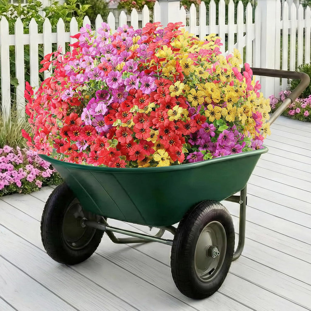 Artificial Flowers Fake Plants for Outdoors Summer Decoration, 13 Bundles Silk Realistic UV Resistant Faux Flowers for Outside Planter Porch Yard Patio Garden Home Indoor, Mix