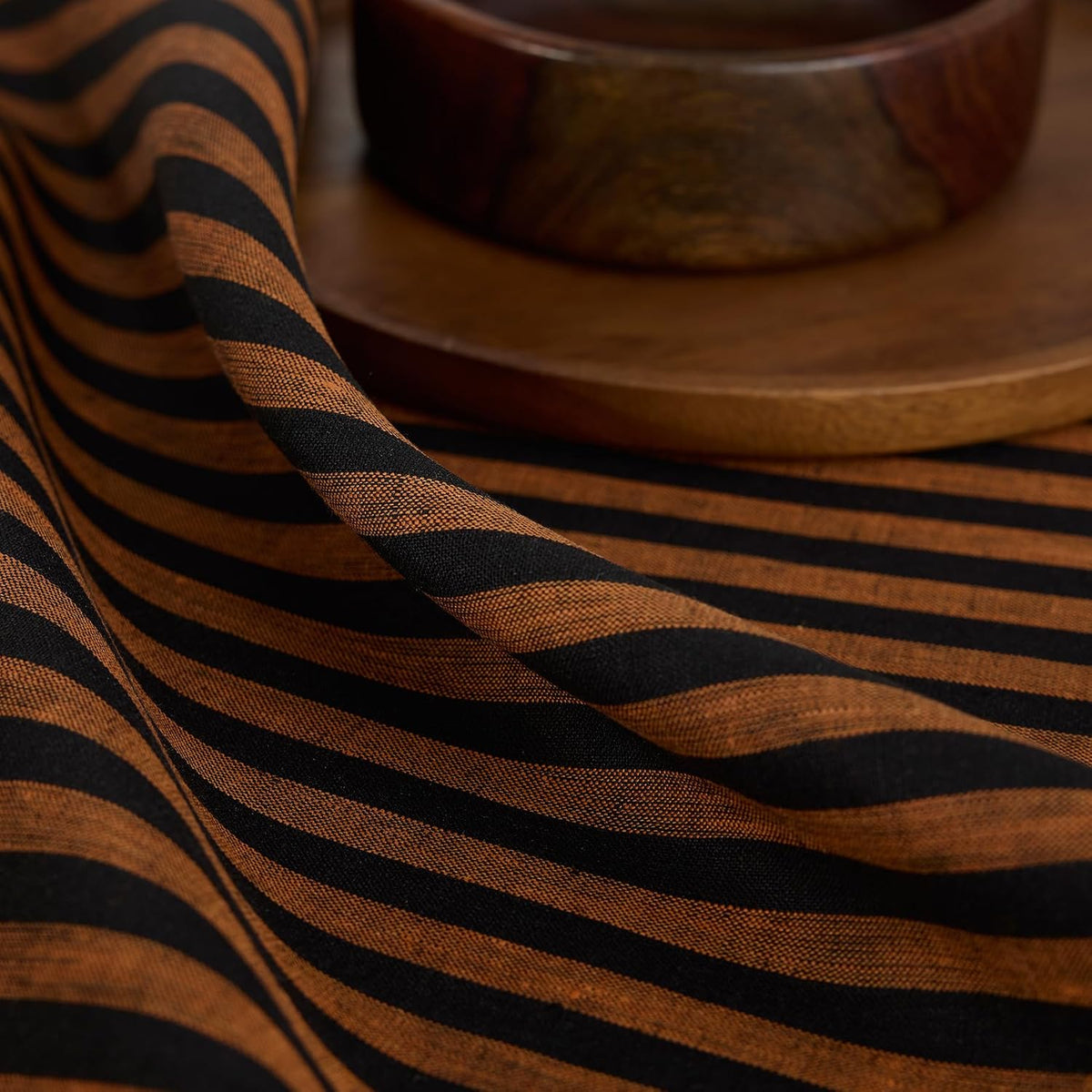 Solino Home 100% Linen Tablecloth, 60 x 90 in, Pumpkin and Black Striped