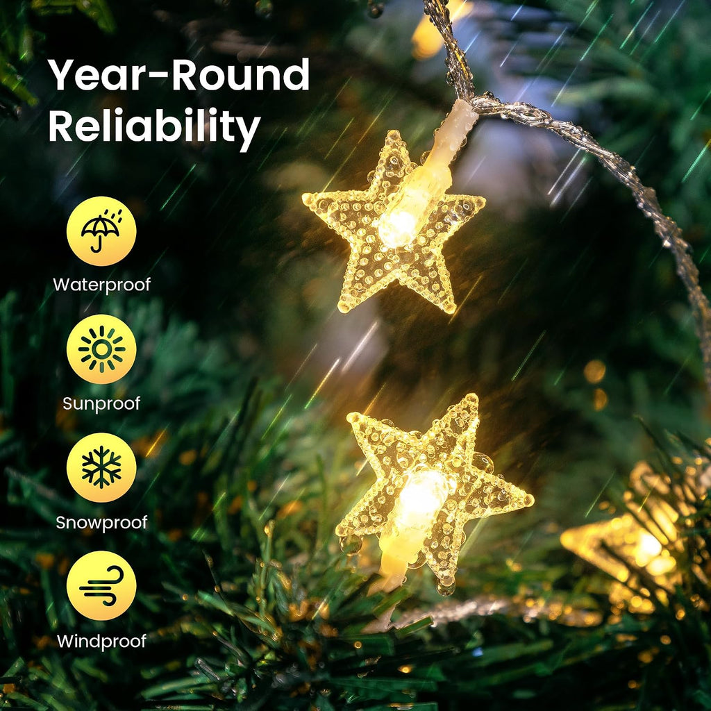 HEYFUNi Warm White Star String Lights with Remote, 16ft 50 LED | Cute Fairy Lights USB & Battery Operated, 8 Modes & Timer, Waterproof Hanging Star Decor for Bedroom, Nursery, Dorm Decor