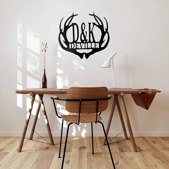 Personalized Couple Initial Last Name Sign For Outdoors or Inside, Custom Deer Buck Elk Antler Sign for Deer Hunting Couple Gift Wedding, Anniversary, New Home Cabin Rustic Ranch