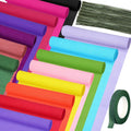 24 Rolls 15 Colors 8 ft Crepe Paper 10 Inch Crepe Paper Streamer with 50 Pcs Green Floral Iron Wire 1 Roll Green Floral Tape for Flower Making Supply Birthday Wedding Festival Ornament(Bright Colors)