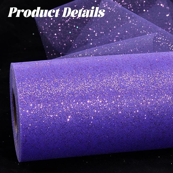 Glitter Tulle Rolls 6” by 50 Yards Sparkle Tulle Fabric Ribbon Sequin Tulle Netting Rolls for DIY Tutu Skirt Wedding Birthday Party Decoration (Purple)