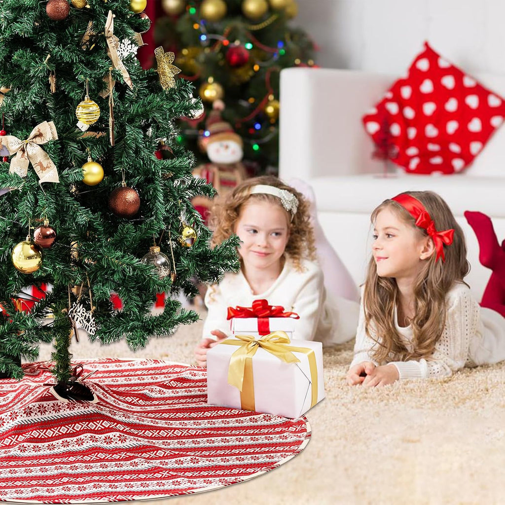 Christmas Tree Skirts 36 inches Knitted Snowflake Tree Skirt for Christmas Tree, Red Xmas Tree Skirt for Christmas Holiday House Decor Nordic Elegance
