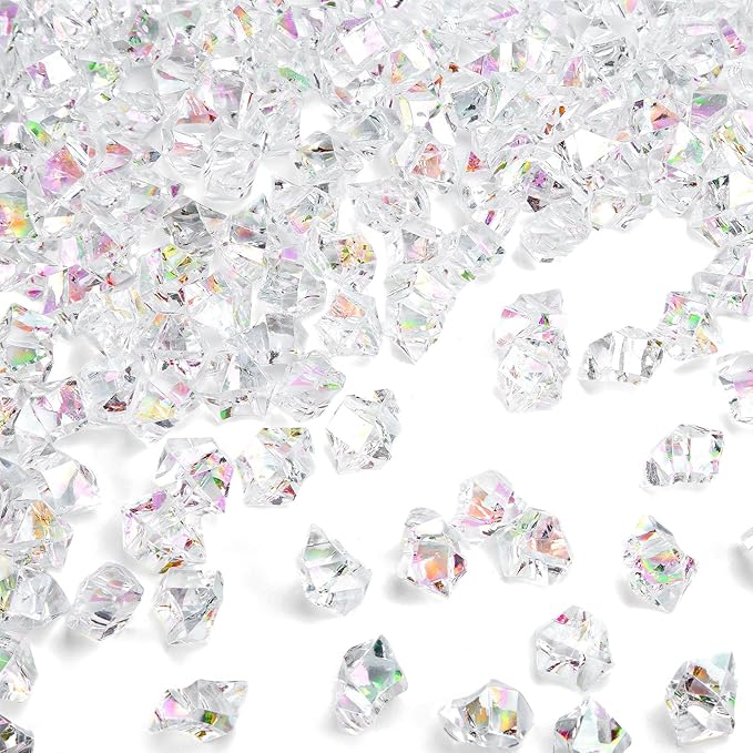 DomeStar Dazzling Fake Ice, 150PCS Sparkling Fake Diamonds, Iridescent Clear Gem Stones Vase Fillers DIY Crafts Wedding Table Scatter Decoration