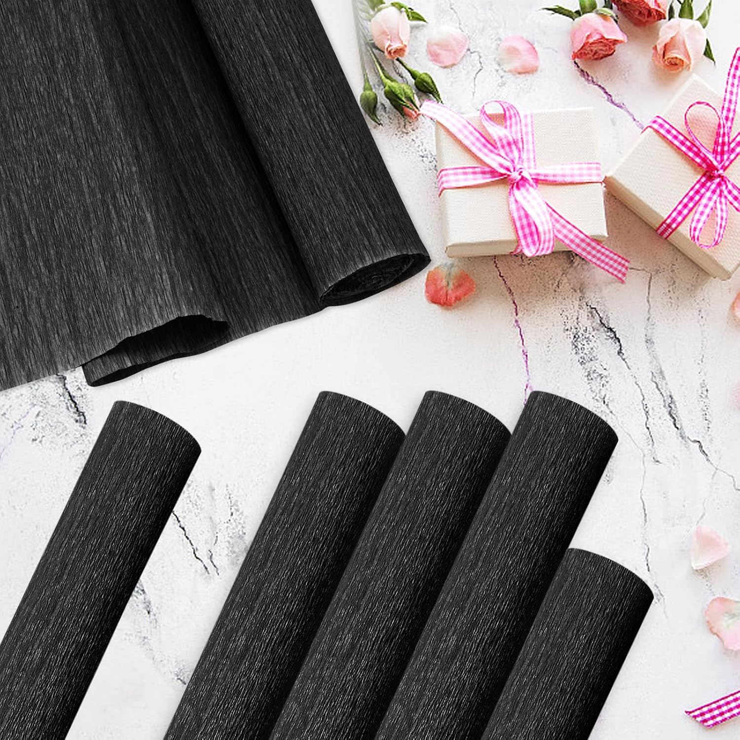 Crepe Paper Streamers 2 Rolls 10 x 98Inch (Black) | Crepe Paper Sheets for DIY Gift Colourful Paper Flower Wrapping Paper Crafts Birthday Wedding Holiday Party Decorations