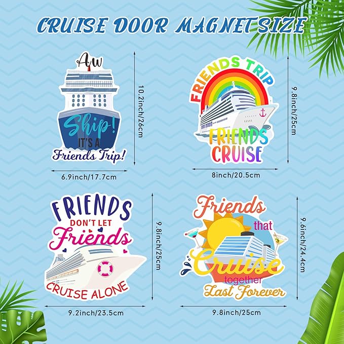Hoteam 4 Pcs Friends Cruise Door Decorations Magnetic Large Friends Cruise Ship Door Magnets Funny Waterproof Ship Anchor Life Preserver Ring Magnets for Carnival Cabin Stateroom Fridge Car