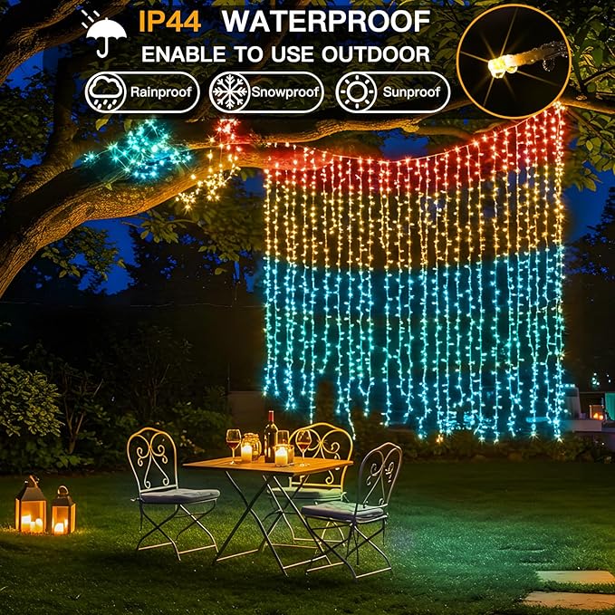 suddus Curtain Lights, 300 Led 9.8 * 9.8ft Sunset Curtain Fairy Lights, Hanging Lights for Bedroom, Backdrop, Room Decor, Wall, Window, Party, Tapestry, Multicolor