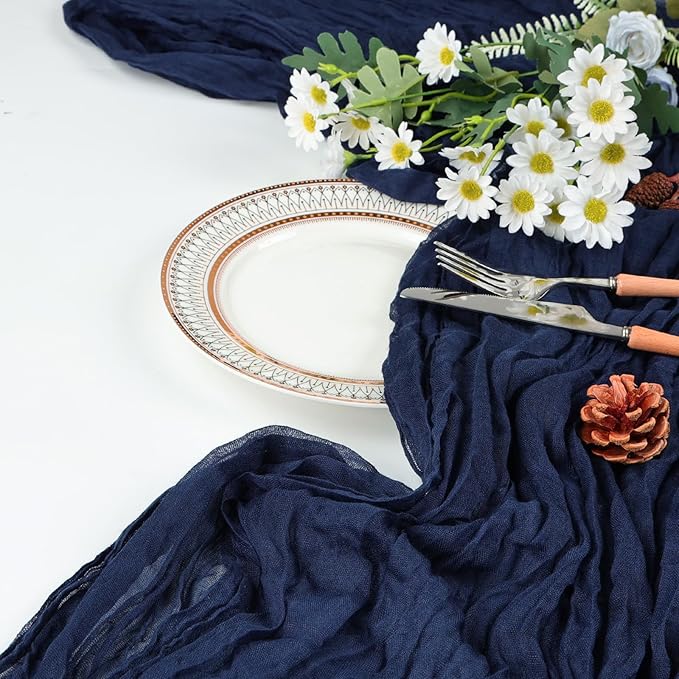 6 Pack Navy Blue Cheesecloth Table Runner 10ft Boho Gauze Fabric Cheese Cloth Table Runner 35 x 120 Inch Rustic Sheer for Romantic Wedding Decor Baby Shower Party Table Decoration