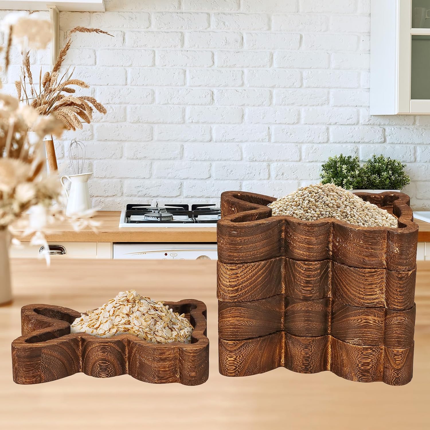 5 Pcs Easter Wooden Dough Bowl for Candle Making, 7.4" x 5.5" Rabbit Shaped Dough Bowls for Decor Rustic Paulownia Wood Dough Bowl Candle With Cards & Ropes for DIY Home Farmhouse Decor