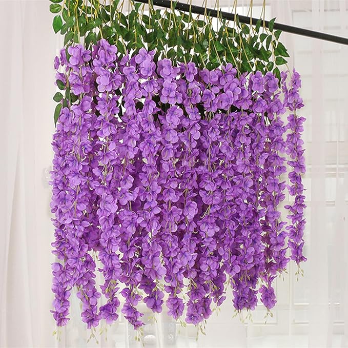 5 Pack Purple Wisteria Hanging Flowers Garland, 3.77 Feet Artificial Flower Vines, Fake Wisteria, Artificial Vines Hanging Garland for Backdrop Outdoor Yard Garden Decor