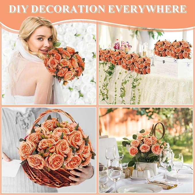 8 Bundles Artificial Peonies Flowers Boho Faux Flowers Arrangements Artificial Centerpiece Spring Bouquet Floral Wedding Decoration for Vase(Orange)
