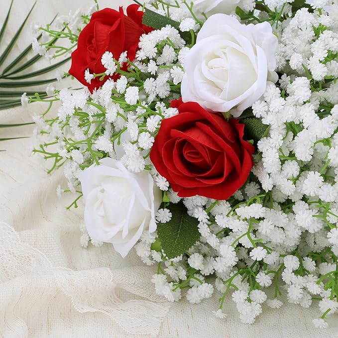 Babys Breath Artificial Flowers, Real Touch Babys Breath Flowers Artificial Bulk for Wedding Decor, White Fake Flowers for Party Home Garden Decor (12, White)