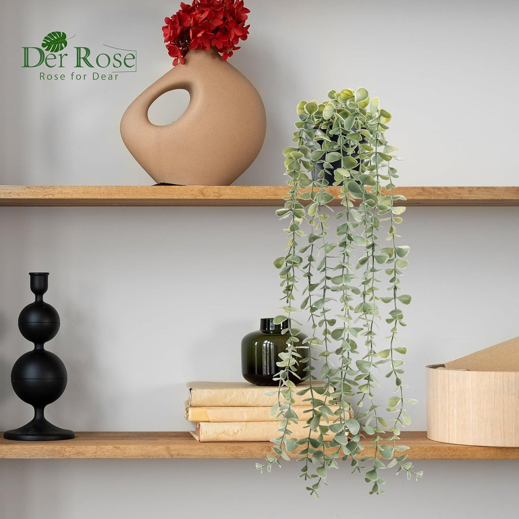 Der Rose 1Pcs Fake Plants Hanging Artificial Potted Faux Eucalyptus Plants for Modern Boho Farmhouse Bathroom Office Desk Wall Art Shelf Living Room Aesthetic Decor Indoor