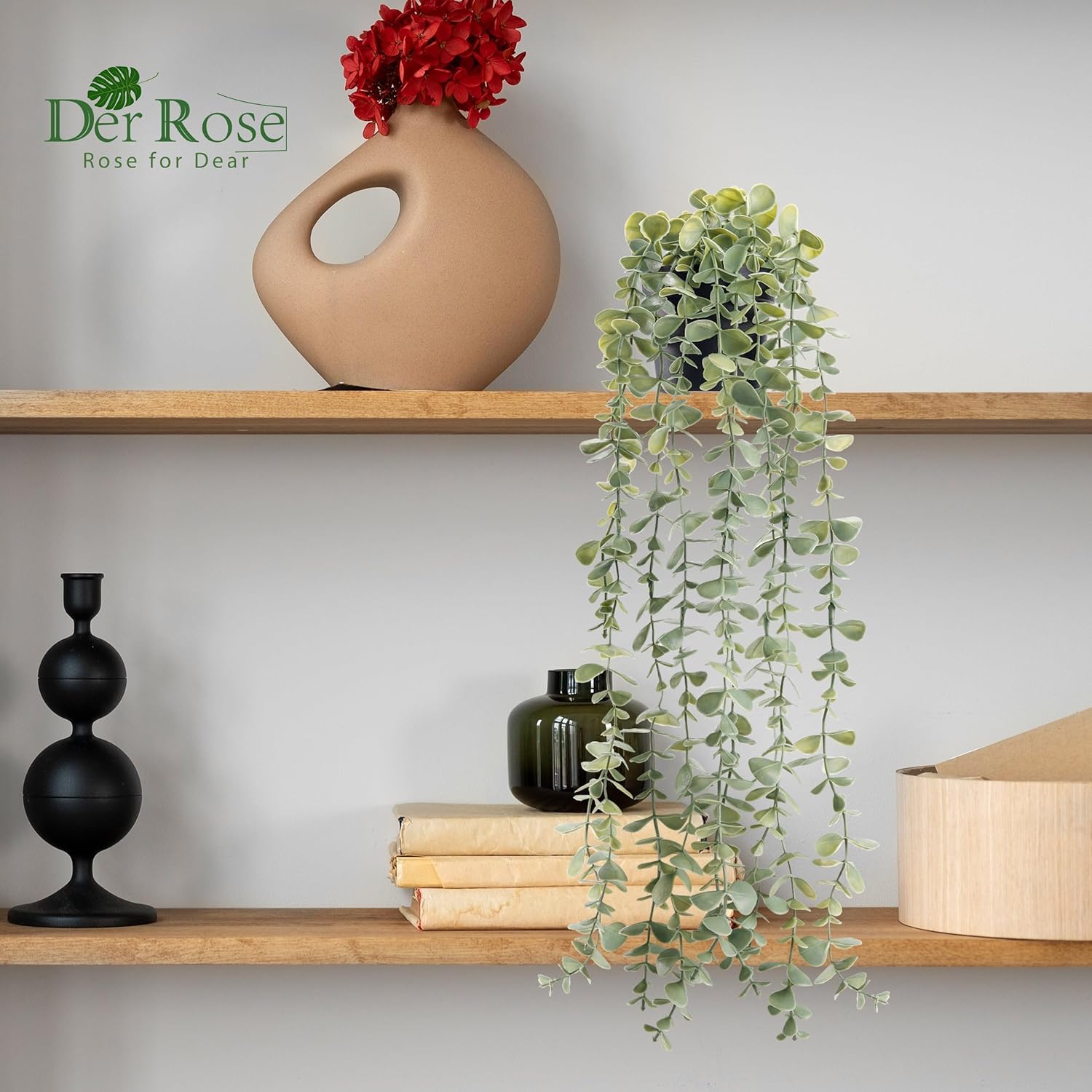 Der Rose 1Pcs Fake Plants Hanging Artificial Potted Faux Eucalyptus Plants for Modern Boho Farmhouse Bathroom Office Desk Wall Art Shelf Living Room Aesthetic Decor Indoor