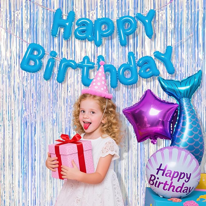 2 Pack Iridescent Party Decorations Foil Fringe Tinsel Backdrop Glitter Curtains Shimmer Wall Backdrop 70s 80s 90s Disco Theme Party Decorations Happy Birthday Easter Graduation Supplies