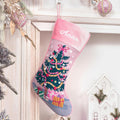 MT WORLD Needlepoint Christmas Stockings Personalized Snowman Santa Nutcracker Christmas Tree Embroidered Family Stockings for Holiday Applique Pink Velvet Stocking with Name for Family Decoration