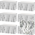6 Pack 29x108 Inch Silver Wave Foil Fringe Table Skirts Metallic Banner for Tinsel Streamer Garland Backdrop for Parade Floats Wedding, Mother's Day, Birthday Mardi Gras Party Decorations