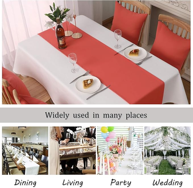 DUALIFE Coral Table Runner 14x72 Inch Solid Color Thick Polyester Decorative Cloth Handcrafted for Wedding Party Birthday Graduations Hotel Restaurant Banquet Catering Services Event 1 Piece