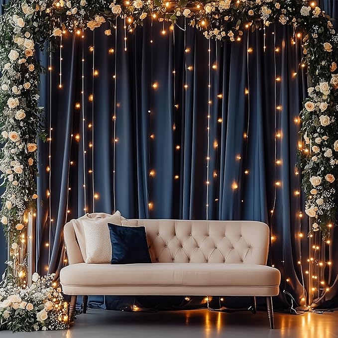 50ftx12ft Wrinkle Free Navy Blue Backdrop Curtain, 10 Panels 12FT Height Navy Blue Wedding Backdrop Drapes, Silky Polyester Back Drop Cloth for Birthday Photography Background Party Backdrop Draping
